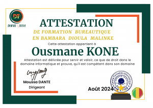 Lire la suite à propos de l’article #Bambara Témoignage formation #DANTE_TECH: Attestation des stagiaires
